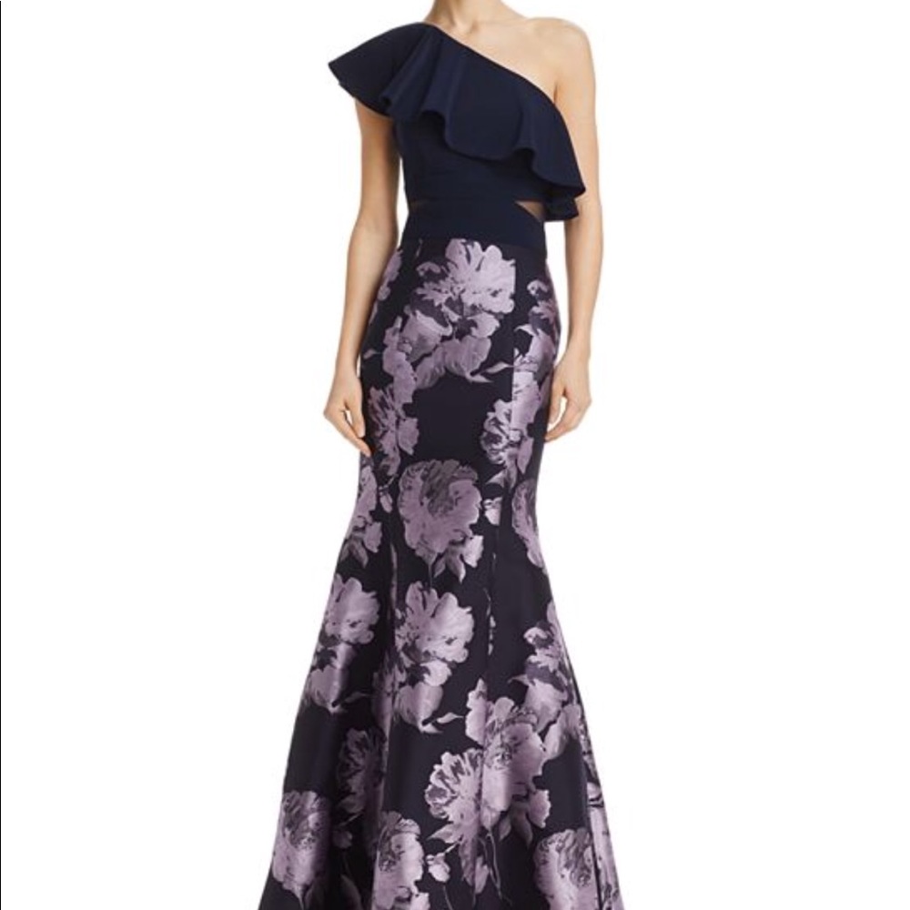 ISO Aqua one shoulder brocade formal